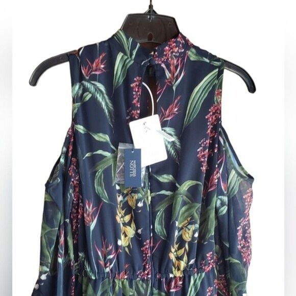 NWT Marchesa Notte Floral Print Cold Shoulder Ruffle Midi Dress - Picture 5 of 12